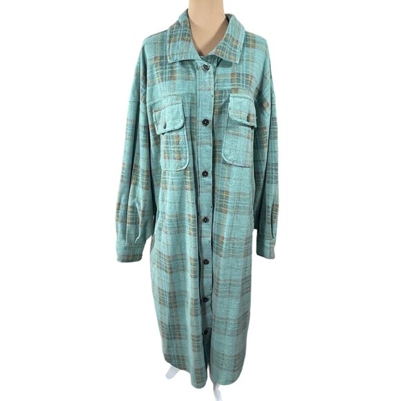 We The Free Jackets & Blazers - We The Free Women's Plaid Ruby Long ButtonUp Jacket L Large Green